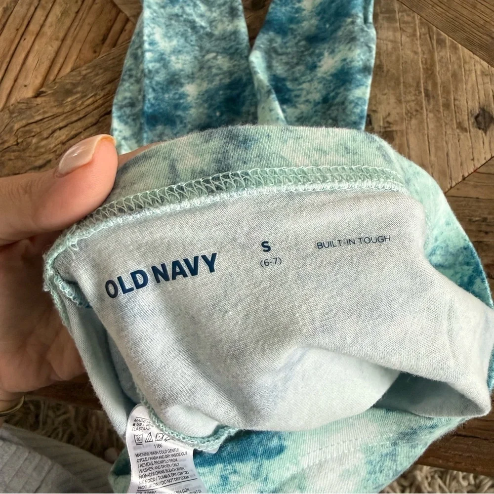 Old Navy Aqua Navy Printed Built-In Tough Full-Length Leggings Girls Small 6-7